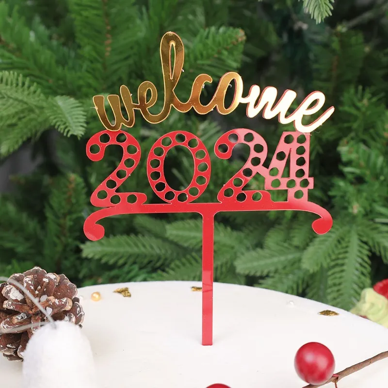 Golden 2024 Merry Christmas Party Cake Topper Golden Acrylic Hello 2024 New  Year Cake Topper for New Year Party Cake Decorations - AliExpress
