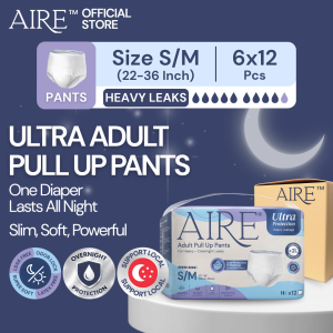 [Carton Deal] Aire Ultra Protection Adult Diaper Pull Up Pants - Size S/M (6X12 pcs)(2L Overnight-Leak Protection Soft)