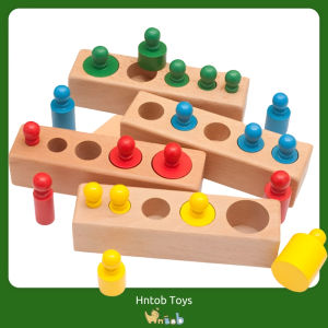 Hntob Wooden Cylinder Knobbed Sockets Montessori Educational Kids Toy Toddler Toys