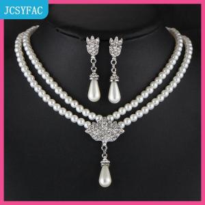 JCSYFAC Elegant Simulated-pearl Bridal Jewelry Sets Rhinestone Pearl Drop Necklace+Earrings Wedding Jewelry Gift