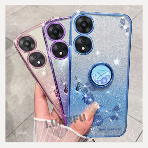 Case for OPPO A78 5G / A78 4G Case Plating Gradient Shiny Small Rhinestone Rose Shockproof Phone Case Cover