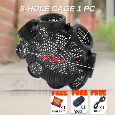 【Suitable For Big Fish】Repairable fish catcher heavy Duty Shrimp Crab trap fishing rod hard case Fish Trap Crab Not Easy to Damage Shrimp Eels Lobster Plastic Lambat Eel Cage Catcher Cage Fishing Net Bait Catching Loach Tool 6M Rope Plastic Container