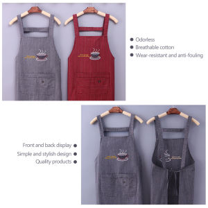 Sigomay Cute Cotton Kitchen Apron Household Oil-Proof Coffee Chef Hand Wipe Apron With Big Pocket Women Baking BBQ Accessories