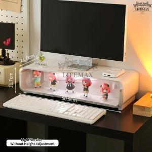 [SG Seller]Multifunctional Monitor Riser with Acrylic Display Case & LED Light Desk Storage for Collectibles
