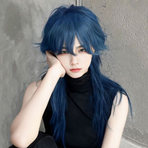 Animation cos wig men and women trailing model personality mullet head Internet celebrities daily photo wolf tail long hair whole hood