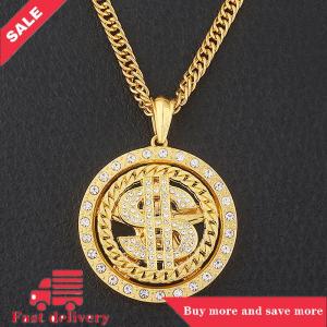 [COD] Big Rotatable US Dollar Money Sign Pendant Necklace Men Rapper Hip Hop