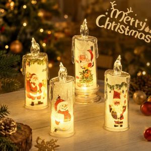 Flameless LED Christmas Candle Light Santa Snowman Elk Battery Powered Safe Home Decor Holiday Creative Gift
