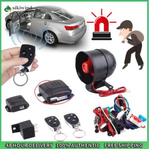 Sikiwind Car Auto Burglar Alarm Protection with Siren and Wiring Harness Remote Control Door Lock Programmable Vehicle Keyless Entry System Car Burglar Alarm
