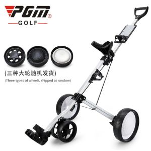 PGM Golf 4 Wheels Aluminum Alloy Foldable Golf Trolley Multifunction Golf Push Cart with Water Bottle Holder