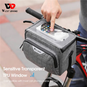 WEST BIKING Bicycle Handlebar Bag MTB Bike Front Storage Bag With Touch Screen Phone Pouch Waterproof Multifunction Shoulder Bag Bike Accessories