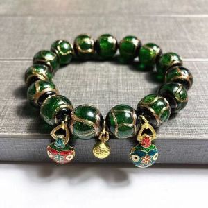 Gold Plated Glass Bracelet Gold Tone Lucky Charm Beads Jesus Peace Wealth Design Glass Beads Fashion Jewelry Gift