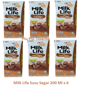 Minuman Kotak Milk Life Susu Segar UHT 200 Ml isi 6 Varian Chocolate Stroberi Full Cream Plain Mocha Machiatto Strawberry Cheese Cake Cookies & Cream