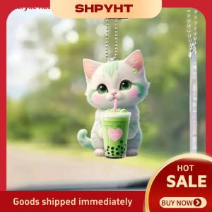 SHPYHT 1pcs phẳng 2D dễ thương Kitten gương chiếu hậu Mặt dây chuyền xe treo trang trí xe Phụ kiện trang trí quà tặng cho phụ nữ người đàn ông trang trí