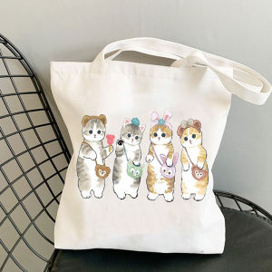 Fofusand Cats Cartoon Printed Canvas Tote Bag - Single Shoulder Student Casual Shopping Bag