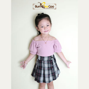 BumBeeGoo - Essie Top Sabrina Puffy / Baju Anak Perempuan Semi Crop Top Wafle Premium