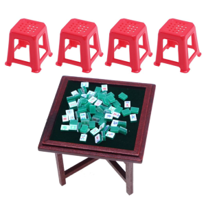 Doll House Mini Mahjong Set Table and Chairs 1:12 Model Toy Teenager Girls Dollhouses Pretend Play