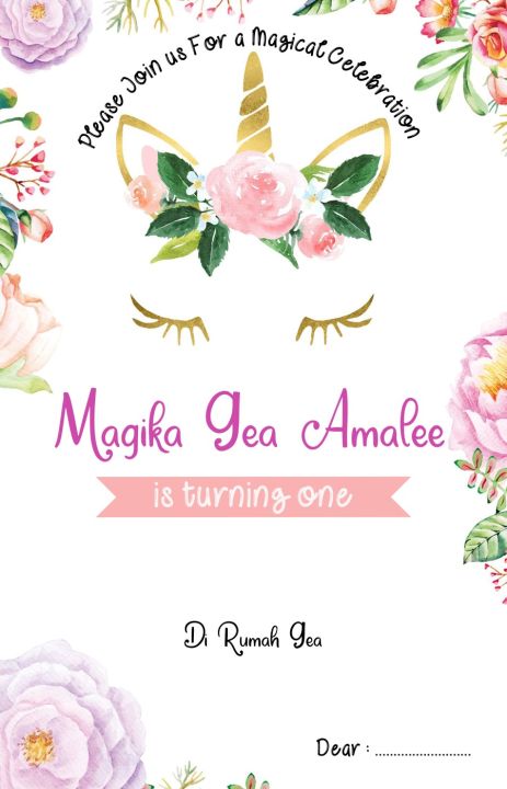 30pcs Iboe Printing Undangan Ulang Tahun Anak Tema Unicorn Head 005