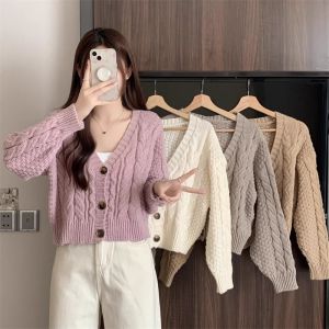 Korean Crop Top Sweater Cardigan Women Casual Loose Soft Knitted Jacket for Ladies