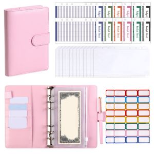 HOUCHU A6 Cash Budget Ledger Macaron Color ic button Loose-leaf Notebook Portable Time Organizer PU Leather Folder School Supplies