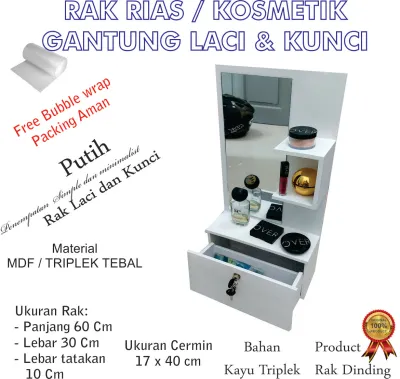 Meja rak rias dinding 1 laci 60x30 Cm motif polos