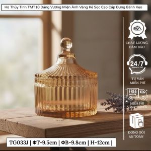 Combo 2 Hũ Đựng Bánh Kẹo Thủy Tinh Kẻ Sọc Ánh Vàng Cao Cấp TMT10 Đựng Mứt Tết Quà Tặng Sang Trọng Dáng Tròn