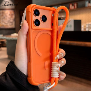 Matte for Magsafe Lanyard Case for iPhone 17 16 Pro Max 14 15 Plus 11 12 13 Air Hand Wrist Strap Airbag Bumper Shockproof Cover