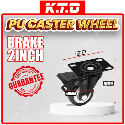 1 Pcs Heavy Duty PU Caster Wheel Swivel Rigid Brake Castor Roller Wheel Trolley 1.5 Inch 2 Inch Roda Perabot