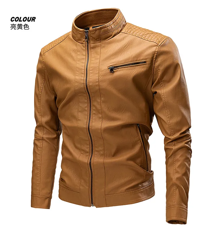 FUGUINIAO Men's Leather Jacket Slim Fit Leather Jacket Large M-5XL
