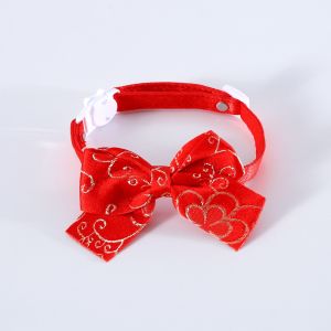 New Year collar pet cat Chinese style red velvet collar with bell accessories foil bow tie for kitten puppy
