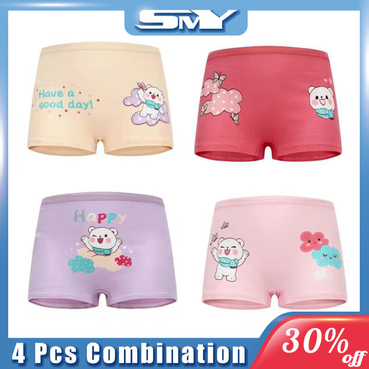SMY 4Pcs/PACK Soft Cotton Girls Underwear High Quality Children Briefs Cute  Cloud Bear Printed Panty For Kids Girls 2-12 Yrs