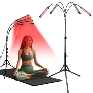 External physiotherapy light beauty light red light control pulse，Red Light Lamp with Stand 4 Heads Infrared Lamp 660nm & 850nm Red LED Light with Timer for Body Back Knee Leg