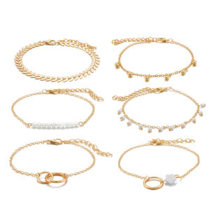 [Xinzi] COD Convenient Easy For Lowest Price 6Pcs set Boho Bracelet Set Women Tassels Leaves Circular Chains Bangle Jewelry