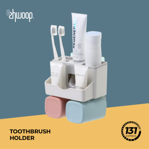 Zhwoop Punch-Free Toothbrush Holder with Auto Toothpaste Dispenser 2 Cups Wall Mounted Waterproof