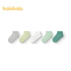 Balabala ถุงเท้าถุงเท้าบางฤดูร้อนสำหรับเด็กผู้ชายและเด็กผู้หญิงถุงเท้าผ้าฝ้ายแบบไม่ถุงน่องตาข่ายสีบริสุทธิ์ระบายอากาศ5คู่ไม่ขับเหงื่อ