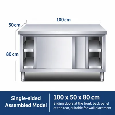 NINI 304 Stainless Steel Kitchen Island Workstation Cabinet | Kitchen Organizer Cabinet with Sliding Door | Heavy Duty Workbench Storage Cabinet