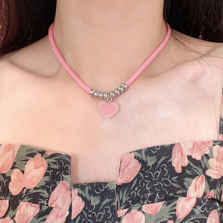 Pink Girl Heart Necklace Summer Niche Sweet Cool Versatile Collar