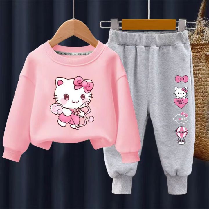 3-14Y Girls Long Sleeve Bottoming Shirt + Pants Suit Set Kids Children ...