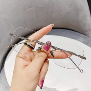 Square Rimless Glasses for Women Transparent Rectangle Shades Eyewear Blocking Glasses Frameless Anti-blue Optical Eyeglass