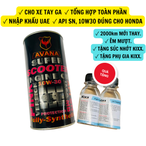 (TẶNG SÚC NHỚT KIXX + PHỤ GIA KIXX) Dầu nhớt XE TAY GA AVANA SUPER SCOOTER 4T 10W30 0.8L Tổng Hợp