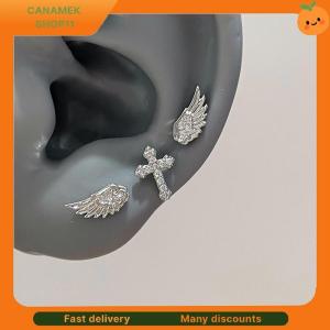 ❣️❣️❣️ 3 4Pcs Set Shiny Angel Wings Ear Studs Women Vintage Couple Creative Luxury Crystal Geometric Personality Cross Earrings Jewelry