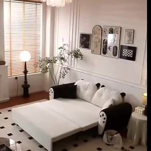 New product Sofa bed dual-purpose cute cream style small apartment living room multifunctional lambskin cloth double straight row new sofa