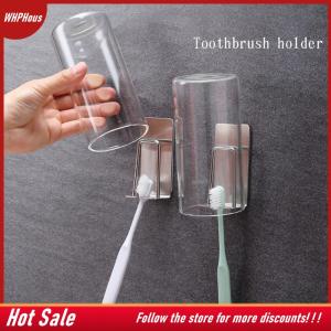 【COD】🔥🔥🔥 Stainless Steel Self-adhesive Wall Mount Toothbrush Holder Toothpaste Organizer Mouthwash Cup Stand Bathroom Accessories