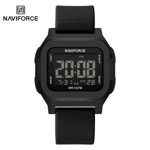 Naviforce Chính Hãng Nam Đồng hồ kỹ thuật số vuông trường hợp dây đeo silicon 50m không thấm nước lịch Máy nghi thời gian ngày báo động nam thể thao ngoài trời giải trí đồng hồ đa năng nf7137