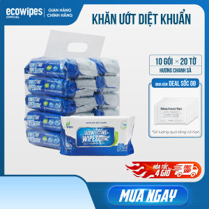 Thùng 10 gói Khăn ướt diệt khuẩn Disinfecting EcoWipes gói 20 tờ diệt 999% vi khuẩn hương chanh tự nhiên