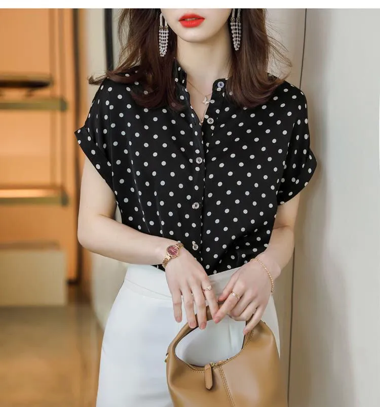 Women's Chiffon Shirt Oversized Polka Dot Korean Style Summer