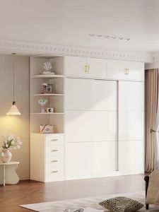 Solid Wood Sliding Door Wardrobe Bedroom Ecological Board Wardrobe Sliding Wardrobe