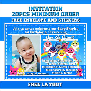 BABYSHARK DINOSAUR Invitation (FreeLayout) 3r size party birthday christening baptism baby kids boys