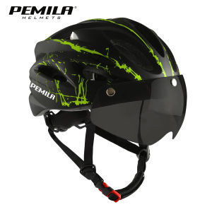 PEMILA Ultralight Cycling Safety Helmet Outdoor Motorcycle Bicycle Helmet Removable Lens Visor Mountain Road MTB Bike Helmet2026