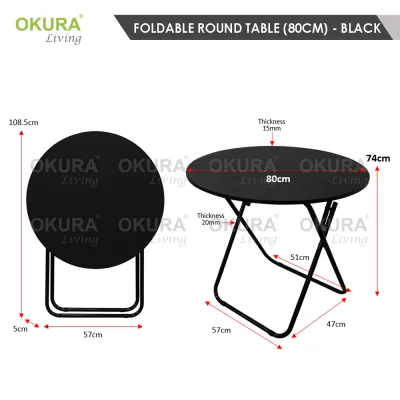 OKURA 60cm/80cm Foldable Round Table / Portable Dining Table / Banquet Table / Camping Table / Meja Lipat / Meja Makan