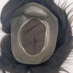 Full PU natural breathable lace Density 110% 100% Human Hair Man Toupee Natural Looking Straight Wig Remy Human Natural Hair Men Toupee Invisible Knots